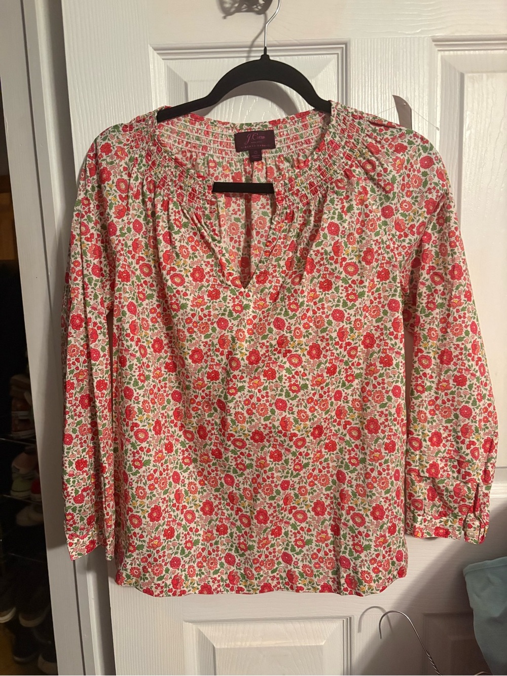 Women's J Crew Floral Peasant Blouse - Red & Green liberty fabric
